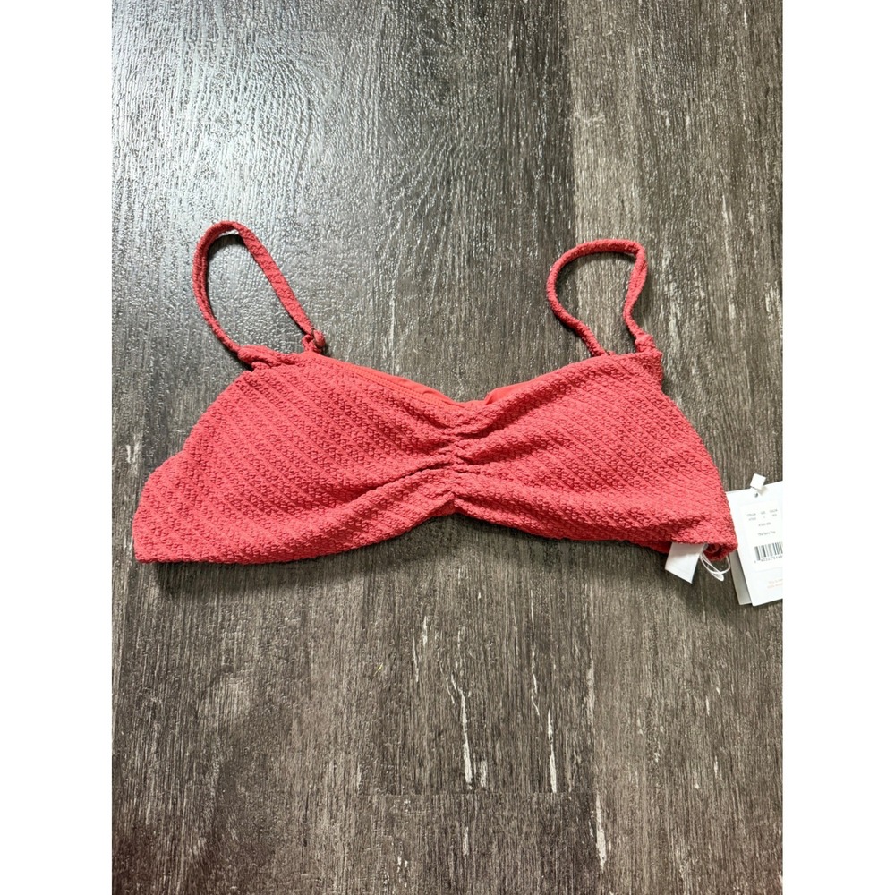 Andie Swim Bikini Top Women Large Sedona Red The Symi Top Textured Honeycomb NEW